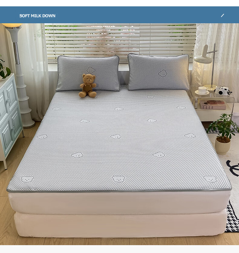 Wuyinliangpin Class A Cooling Ice Bean Bedding Set of Three Pieces, 160*230cm Single Bed Cover, Mattress Protector, Protective Cover 2