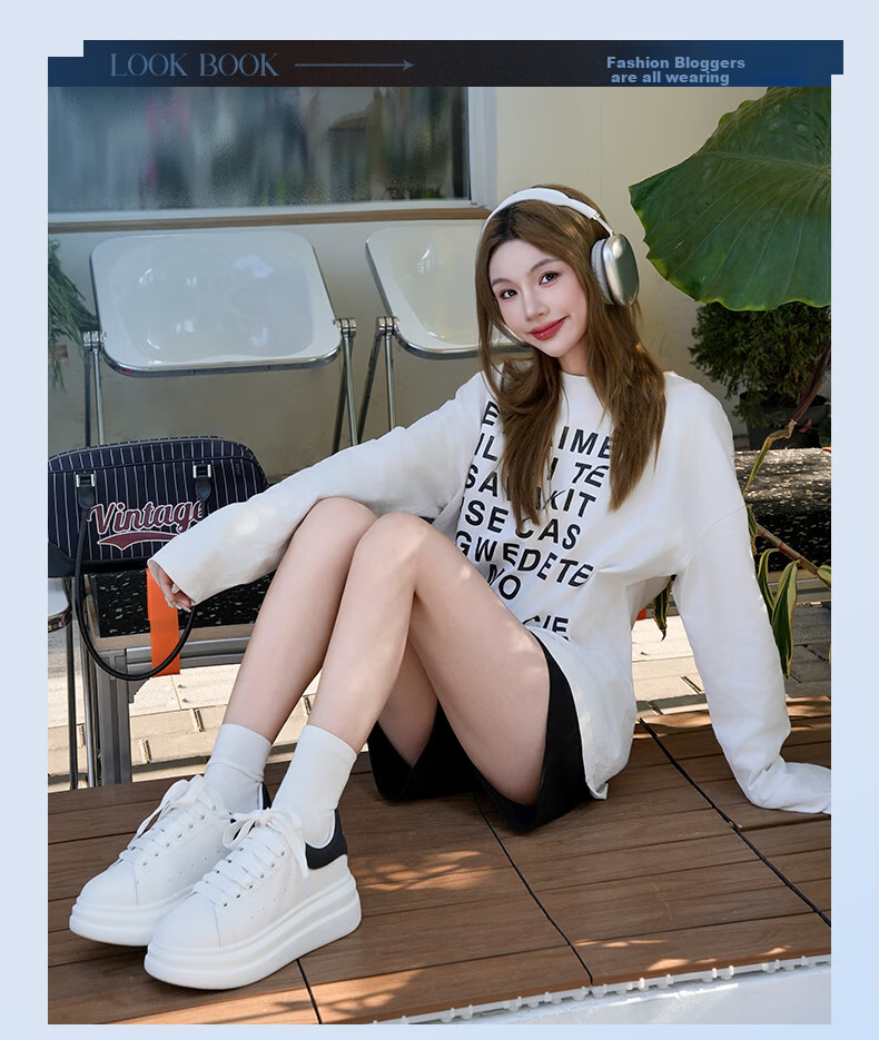 CAMEL Women's Canvas Shoes, Versatile And Classic White Sneakers, Height-Increasing Thick-Soled Casual Shoes, L25S548064, White/black, Size 35 1