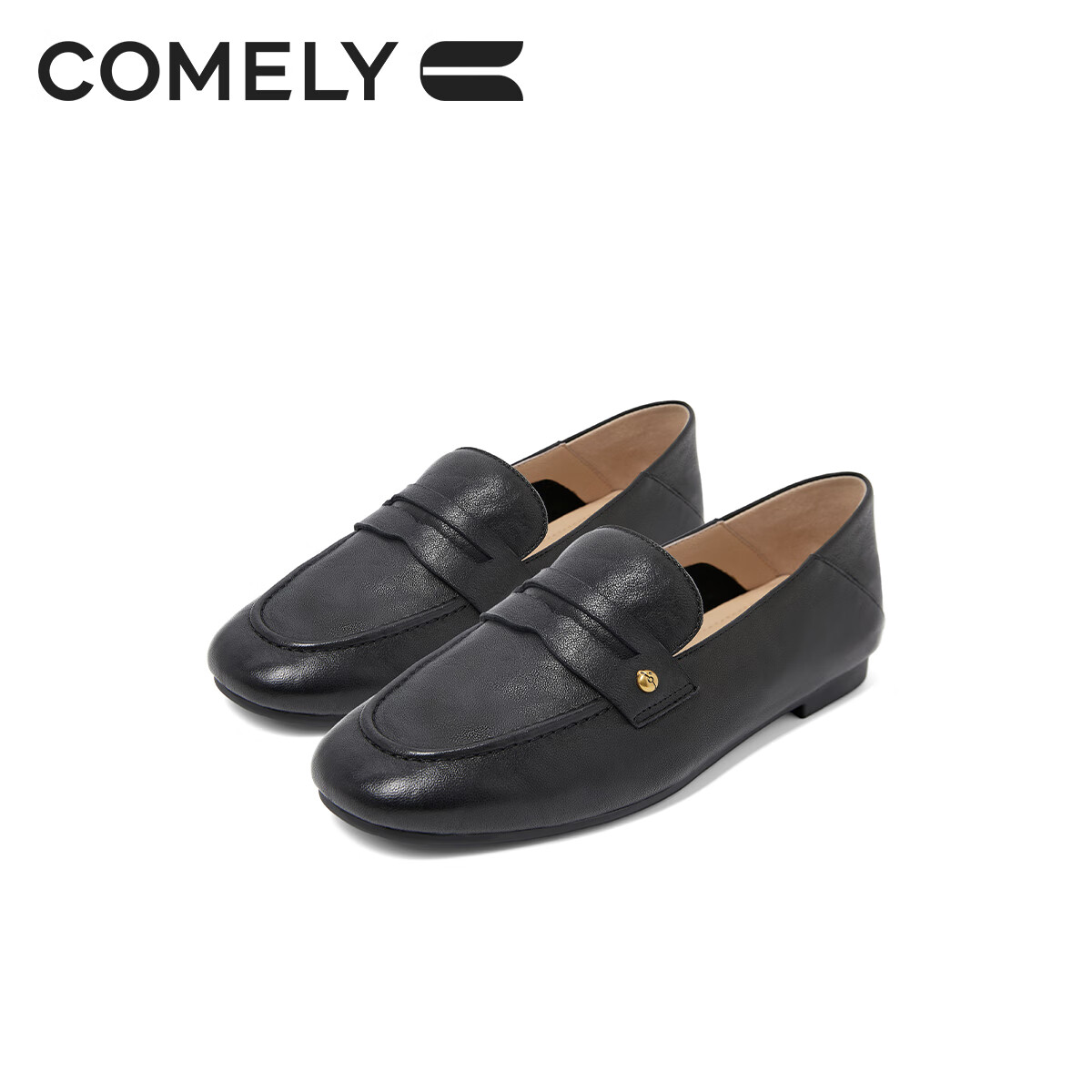 COMELY Low-Heel Loafers for Women, Spring And Summer New Style, Sheepskin Retro Flat Genuine Leather Shoes, Commuter Flats, British Black, Size 38