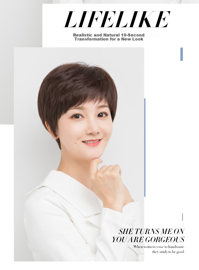 Baisitang Women's Short Wig, Real Hair, Middle-Aged And Elderly Mom Style, Natural Full Head Cover, Human Hair, Short Straight Hair, for 50-Year Covering Gray Hair 2