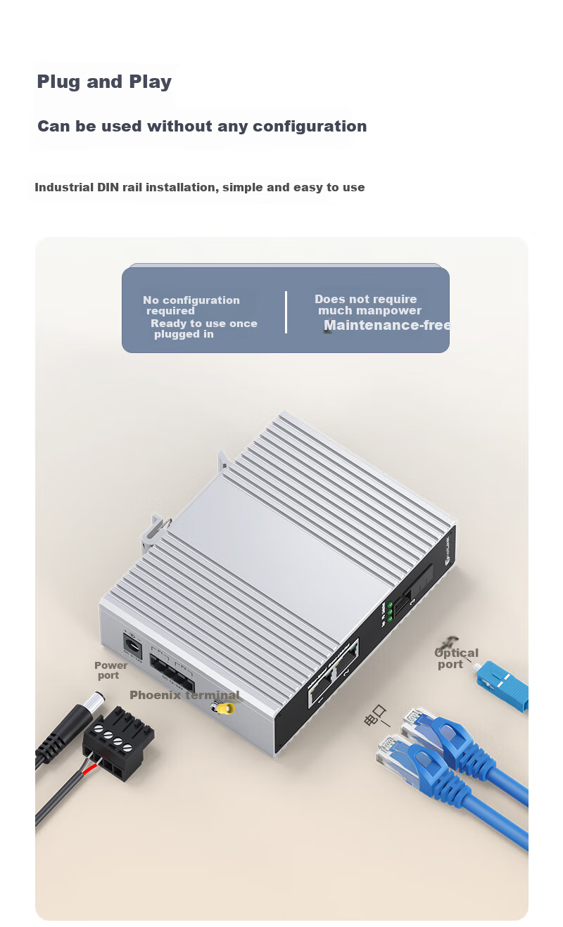 NetLINK Industrial-Grade Fiber Optic Transceiver, 100Mbps 1 Optical 2 Electrical Single-Mode Single-Fiber A-Type DIN Rail Optical-Electrical Converter, One Unit HTB-6000 5