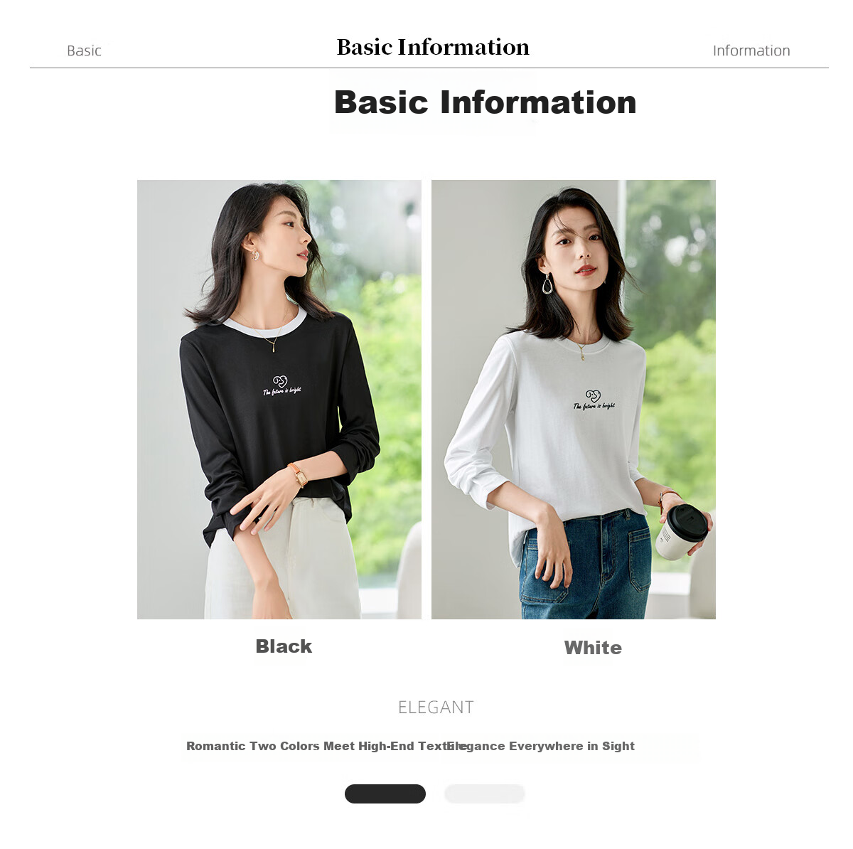 Chushen Women's Spring and Autumn Long Sleeve T-Shirt Pure Cotton Basic Loose Letter Print Crew Neck Top S143T2013 8