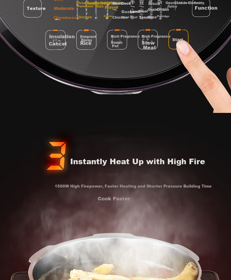Midea 0 Coating Electric Pressure Cooker, Home High-Pressure Cooker, 5L Dual Inner Pot, IH Electromagnetic, 8-Minute Quick Cooking, Reservation, Smart Flavor Rice Cooker, Mid-Course Ingredient Addition, S582N 3