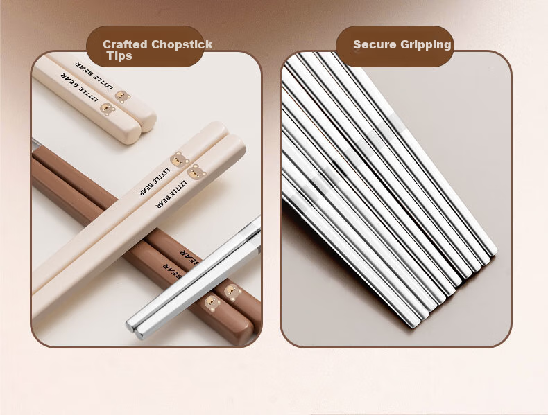 GuofengG 316 Stainless Steel Chopsticks, Non-Slip Heat-Resistant Anti-Mold Household Public Chopsticks Cartoon Tableware Bear Chopsticks 5 Pairs Set 9