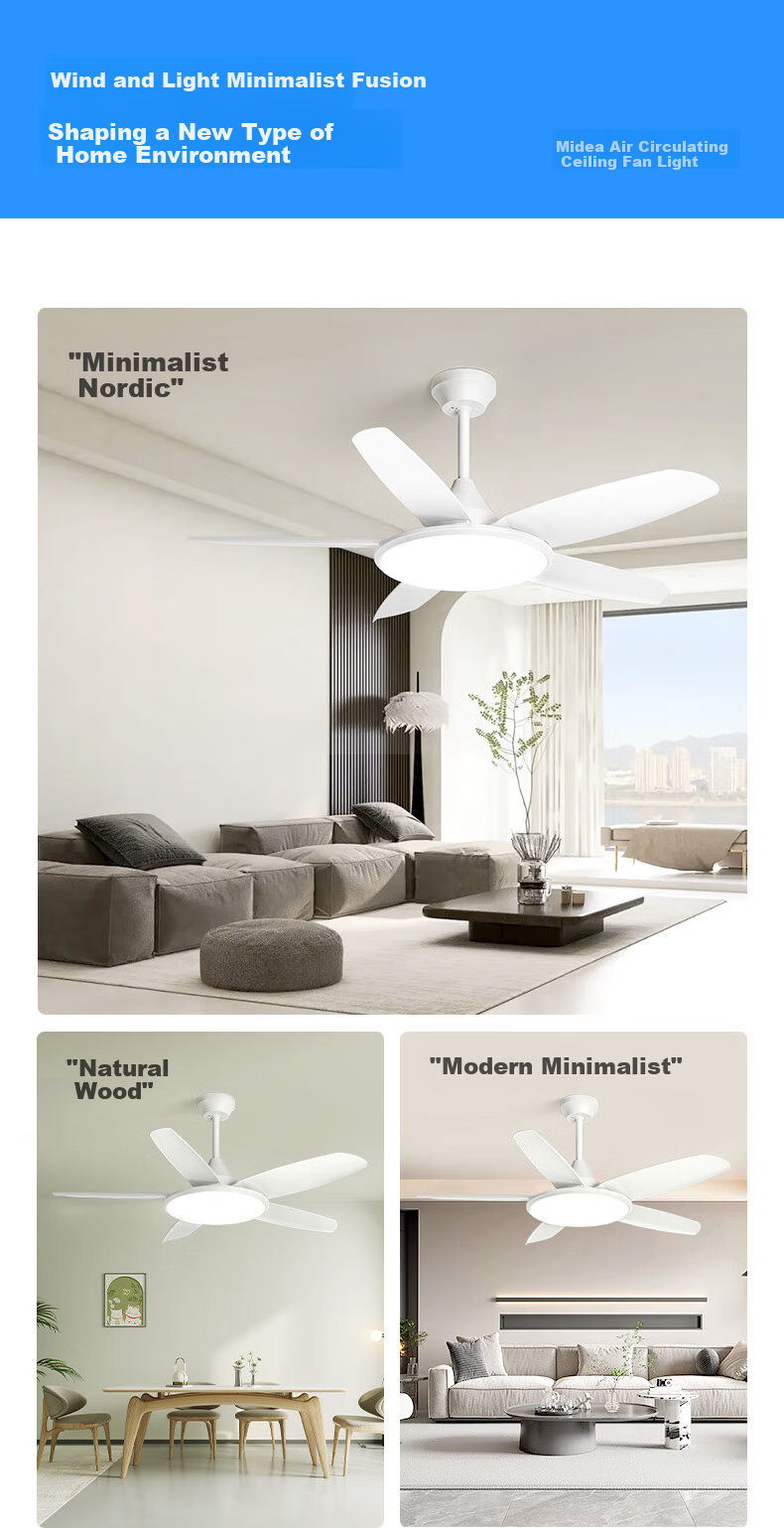 Midea Fan Light, Dining Room Ceiling Fan Light, LED Bedroom 48-Inch Blade Fan, Three-Blade Fan, Shusui Feng Installatio 7