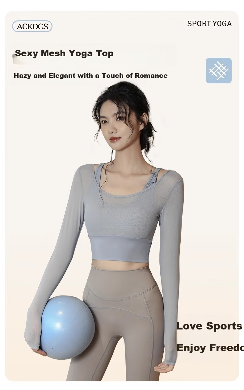 ACKDCS Stylish Yoga Top for Women, Spring New Style with Chest Pads, Sports Tennis Shock-Absorbing Long Sleeve Pilates Fitness Wear 1