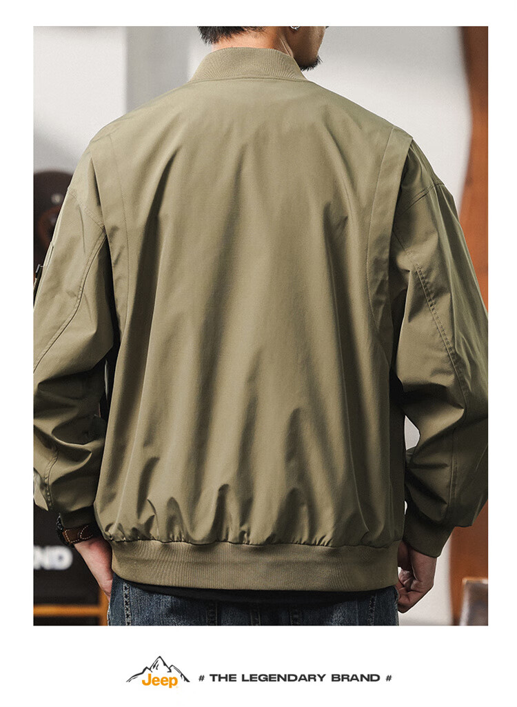 JEEP Men's Jacket, Spring And Autumn Loose Fit Workwear Pilot Coat Baseball Jacket, Army Green, 4XL 4
