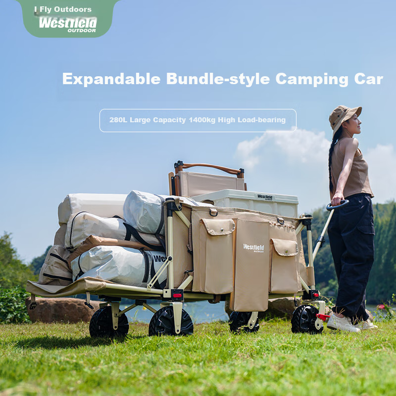 Westfieldoutdoor Folding Camping Cart with Collapsible Bed, Picnic Grounds Trolley, Stroller for Kids And Shopping, Pet Cart