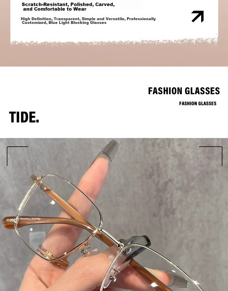 Cuntiandaofu Blue Light Blocking Glasses, Non-Prescription Glasses, Anti-Radiation Glasses, Ultra-Light Retro Square Frame High-End Glasses, Wood Grain Gold Frame 2