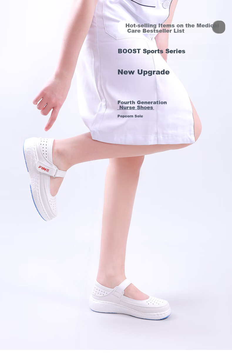 Feiying Popcorn Style Nurse Shoes for Women, Genuine Leather Spring And Summer Comfortable Breathable Medical Work Shoes BT2603 White Size 40 2