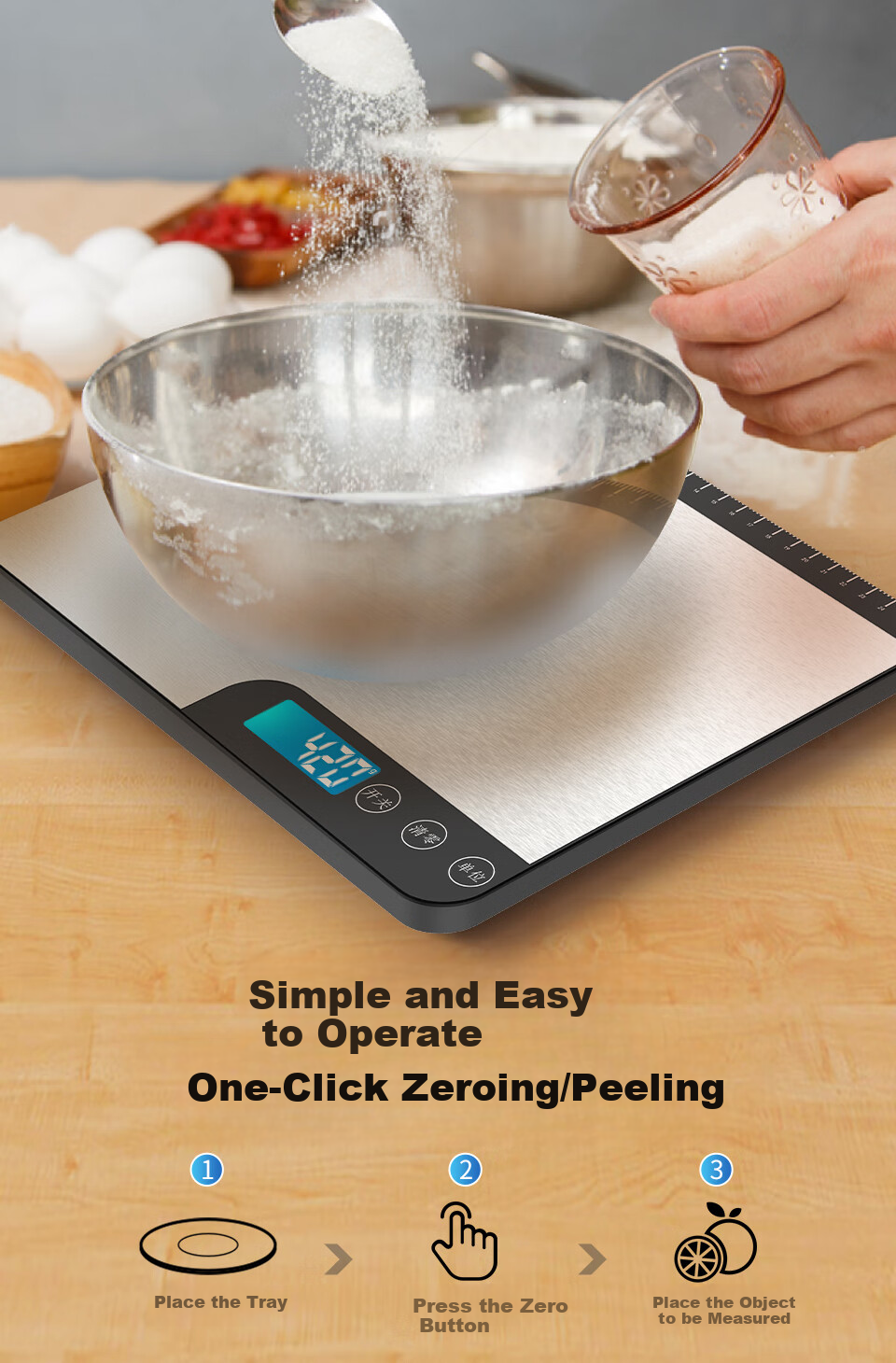 Kubei Kitchen Scale, Large Electronic Scale for Home Use, High-Precision Food Weighing Scale, Baking Gram Scale 4