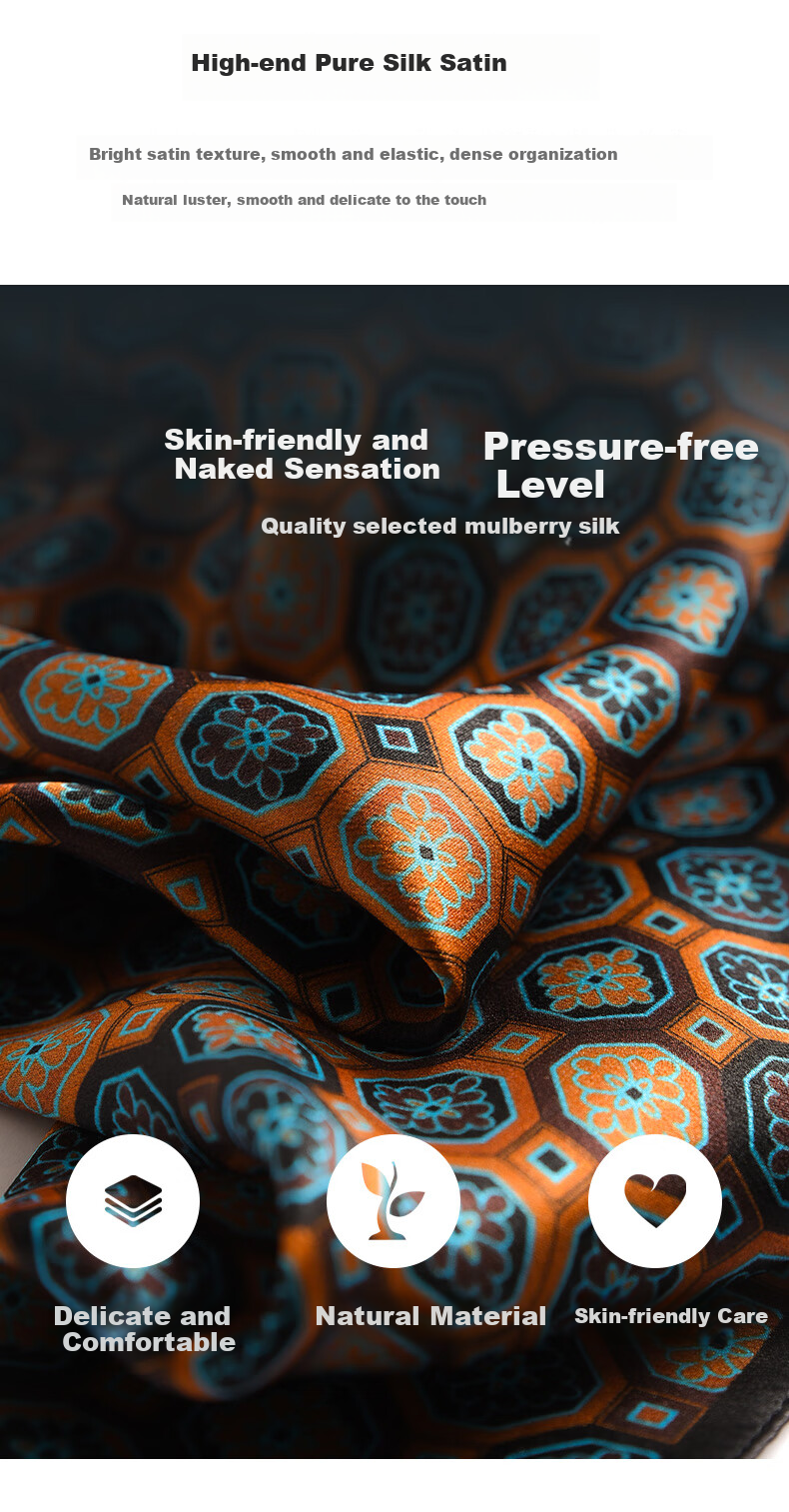 Hangsifu Silk Scarf, Neck Protection Mulberry Silk Small Square Scarf, Business Necktie, Birthday And Holiday Gift for Dad Or Husband, Gray-Orange 13