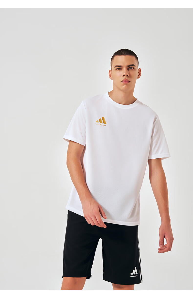 Adidas Summer Sports Moisture-Wicking Running Quick-Dry Short Sleeve And Shorts Set, Black/gold, Size L 6