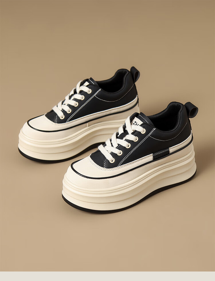 ZHR Women's Platform Shoes with Thick Soles And Hidden Heel Lift, Versatile Casual White Sneakers for Commuting, G737 Beige And Black, Size 38 11