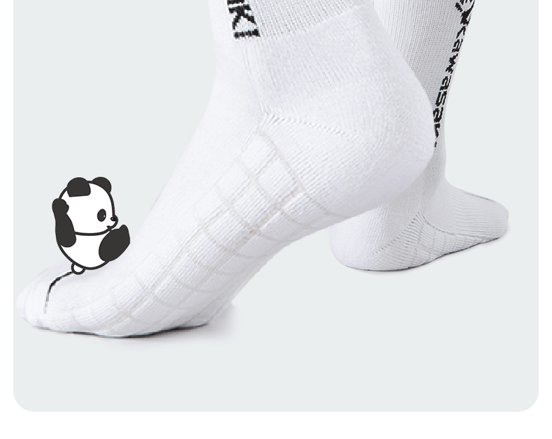 KAWASAKI Thickened Towel Bottom Sweat-Absorbing Sports Mid Socks Panda Series C6372 White/Black 3 Pairs Pack 7