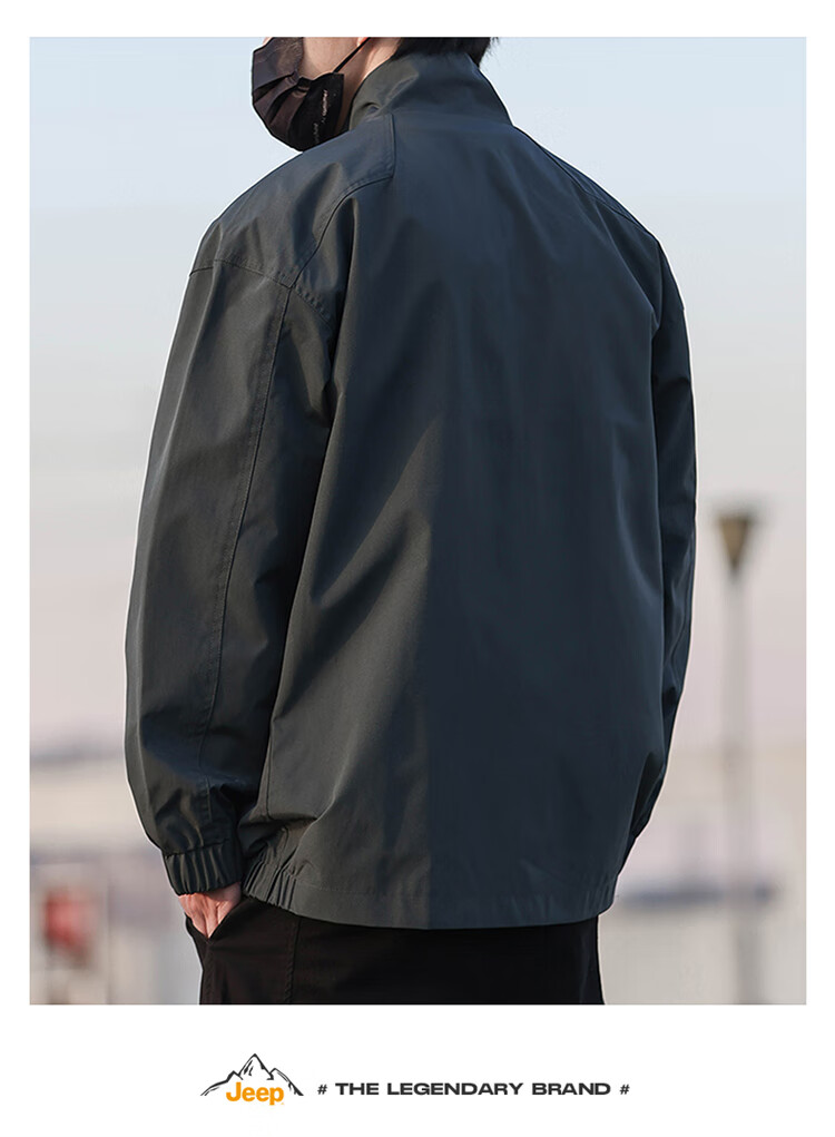JEEP Men's Jacket, Spring And Autumn Outerwear, Stand-Up Collar, Loose Casual Menswear, Windbreaker Top, Black, 2XL 4