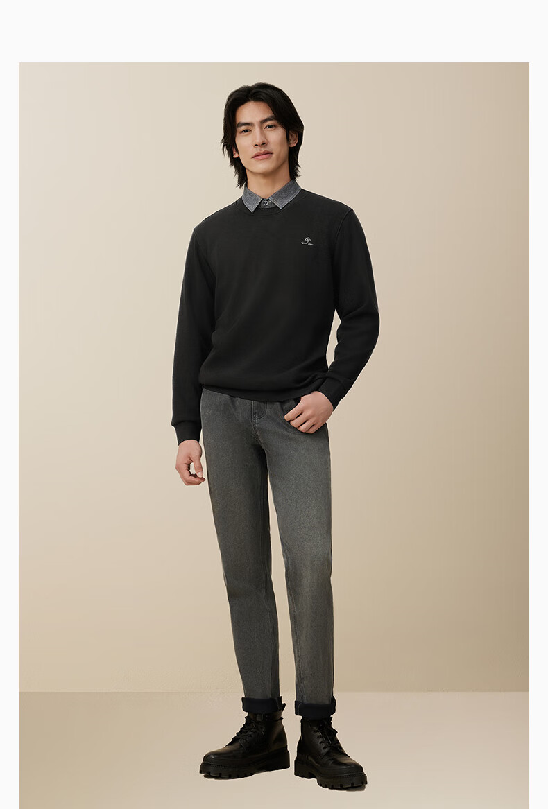 Hodo Anti-Pilling Wool Blend Fleece-Lined Two-in-One Thermal Warm Shirt Collar Sweater for Men 23
