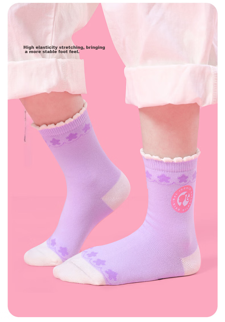 Barbie Girls' Socks, Children's Mid-Calf Versatile Cotton Socks, Spring And Autumn Cute Short Socks, Schoolgirl Mid-Calf Socks for Girls 4