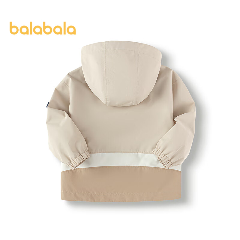 BALABALA Children's Outerwear, Boys' Spring And Autumn Jacket, Preppy Style Letter Hooded Top, Color-Block Outdoor Water-Repellent Soft Shell Coat