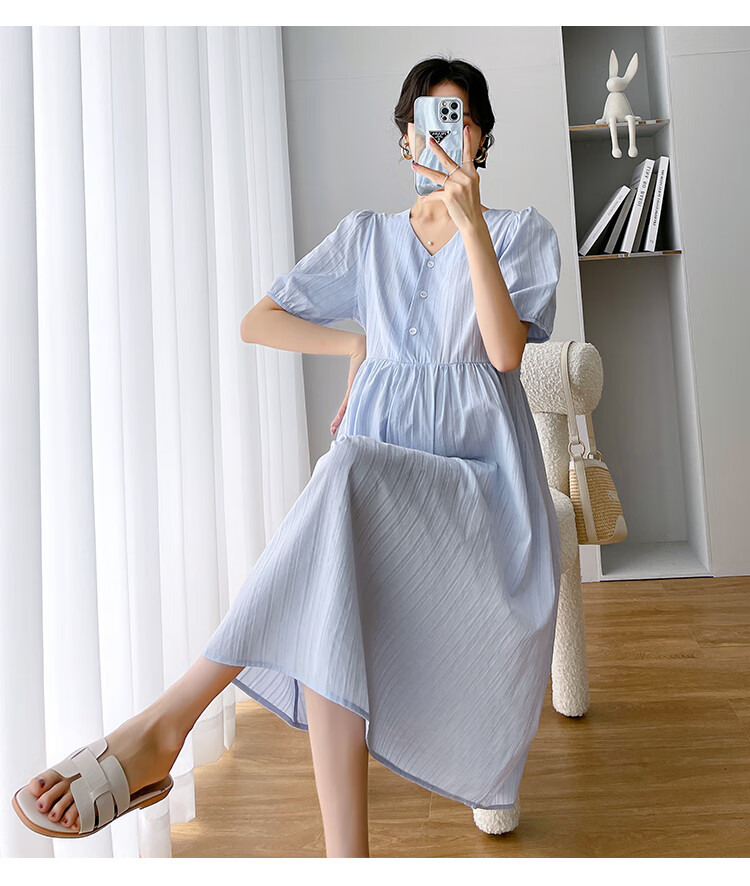 JOYNCLEON Maternity Summer Loose Dress Long Dress Petite Maternity Thin Nursing Blue XXL Jly156270 13