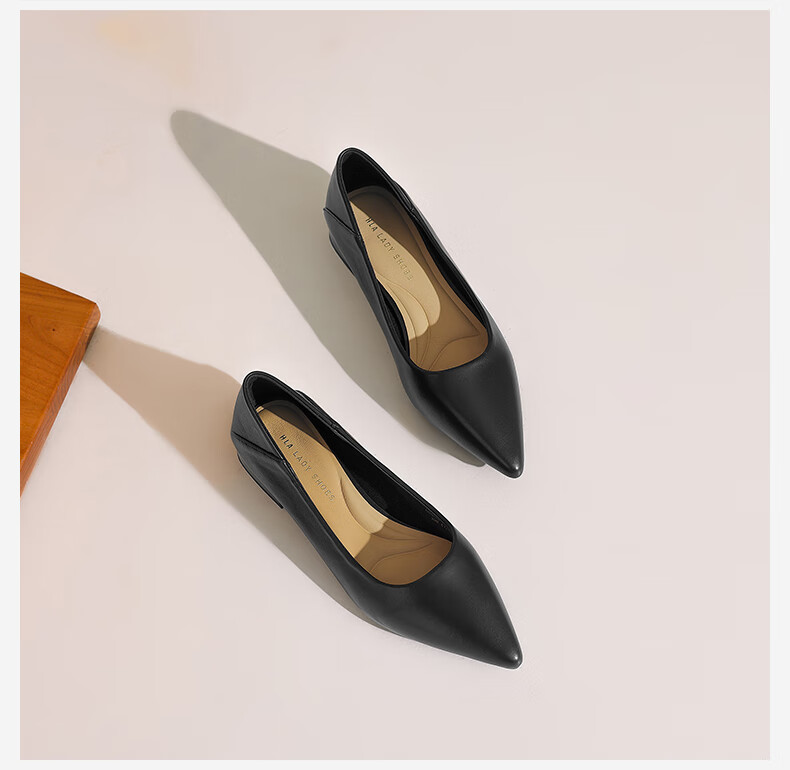 HLA Women's Single Shoes, Comfortable for Commuting, Chunky Heel, Non-Slip Pointed Toe Leather Shoes for Women HDADXW1CCS006, Black, Size 37 8