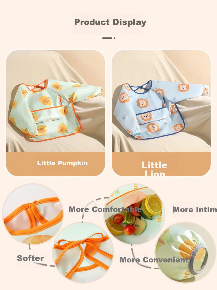9I9 Baby Eating Smock, Waterproof Long-Sleeve Infant Apron, Kindergarten Drawing Reverse Wear, Anti-Dirt, 2-Piece Set, A124 9