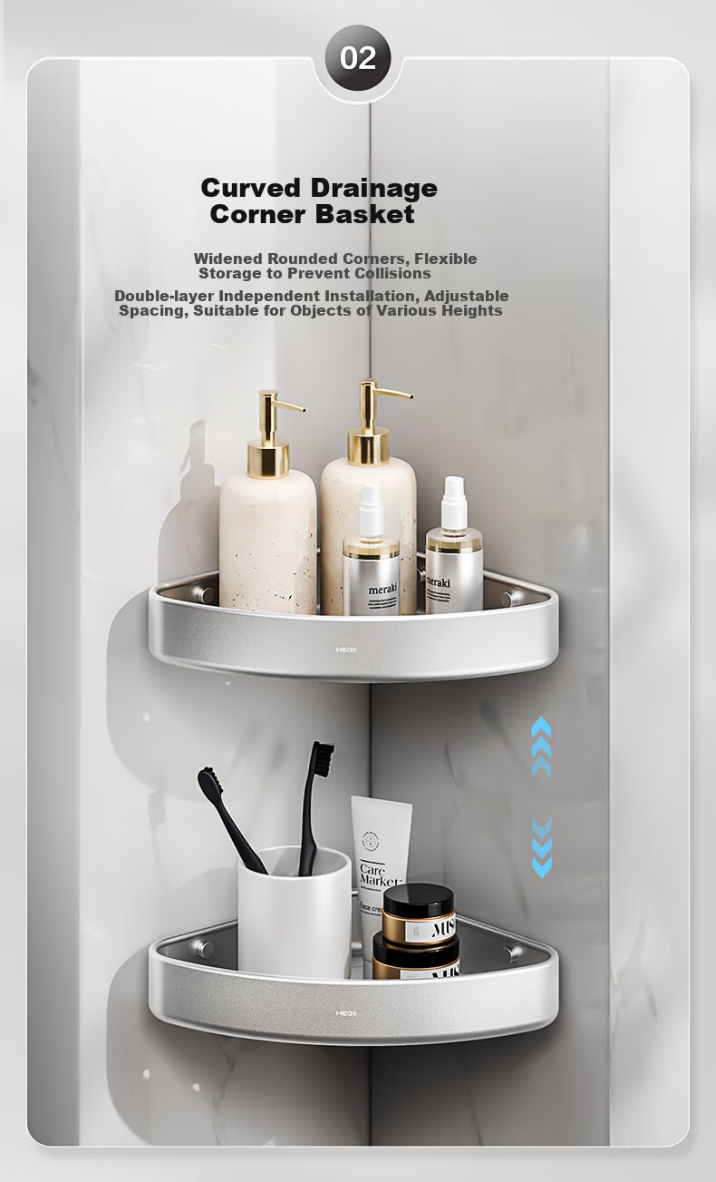 HEGII Wall Hanging Set, Bathroom Storage Rack Towel Holder No-Drill Space Aluminum Accessories 7-Piece Set HMP922K07 6