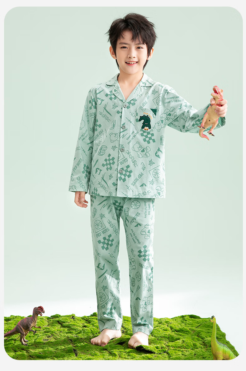 Fenteng Children's Pajamas for Boys, 100% Cotton Spring New Cartoon Sleepwear Set for Older Kids 4