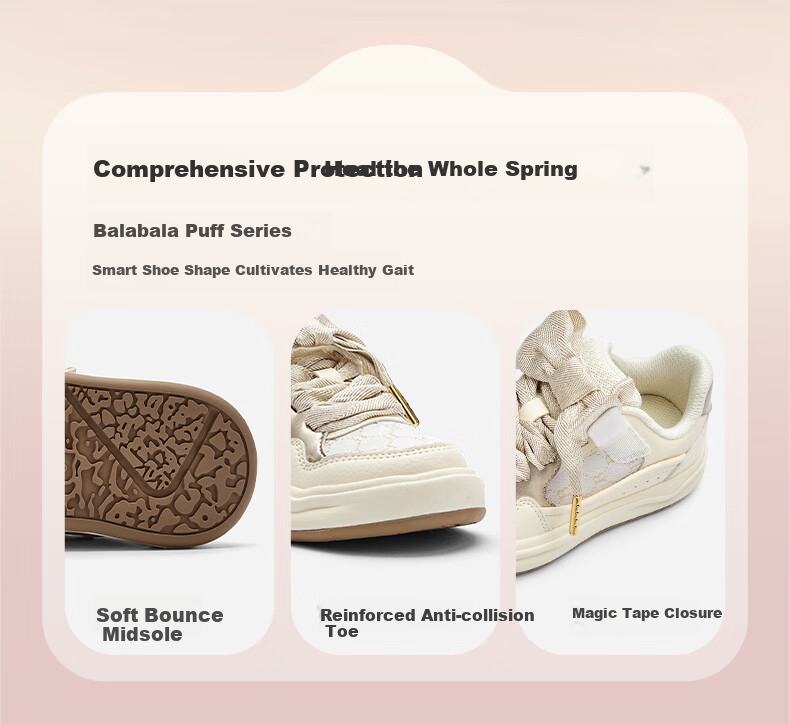 BALABALA Children's Shoes, Girls' Low-Top Sneakers, White Casual Shoes for Spring, Non-Slip New Year Shoes, Breathable Trendy Footwear 3