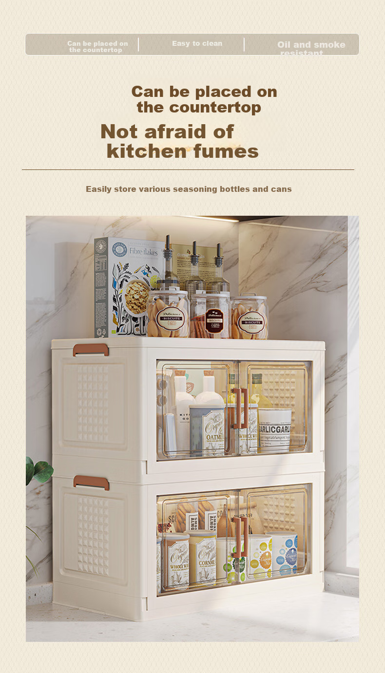 Jiekou Foldable Storage Cabinet Organizer Bookshelf Snack Cabinet, 1 Layer without Wheels 5