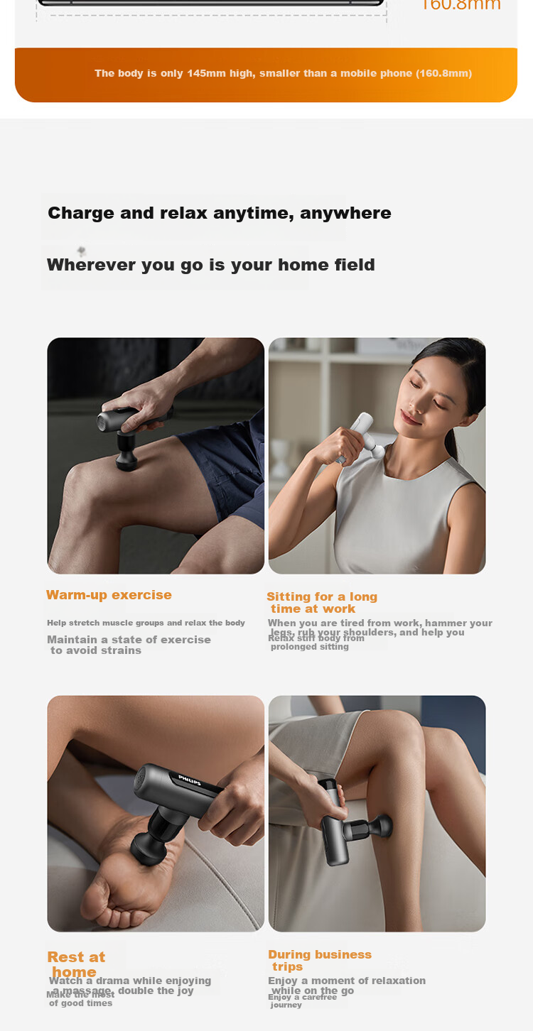 PHILIPS Mini Massage Gun Portable Deep Muscle Relaxation Massager for Waist, Back, Shoulder, Neck And Full Body 3105G White Birthday Gift for Girlfriend Or Best Friend 6