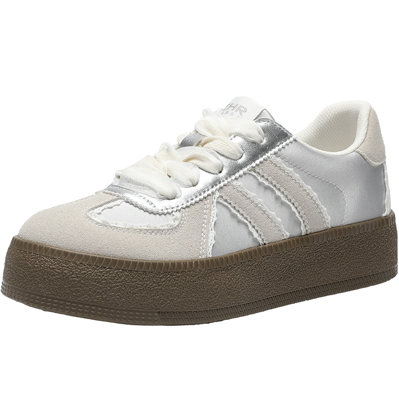 ZHR Dexun Women's Lace-Trimmed Thick-Soled Heightening Casual Shoes, Versatile Sports Shoes for Women, KS63, Silver, Size 40