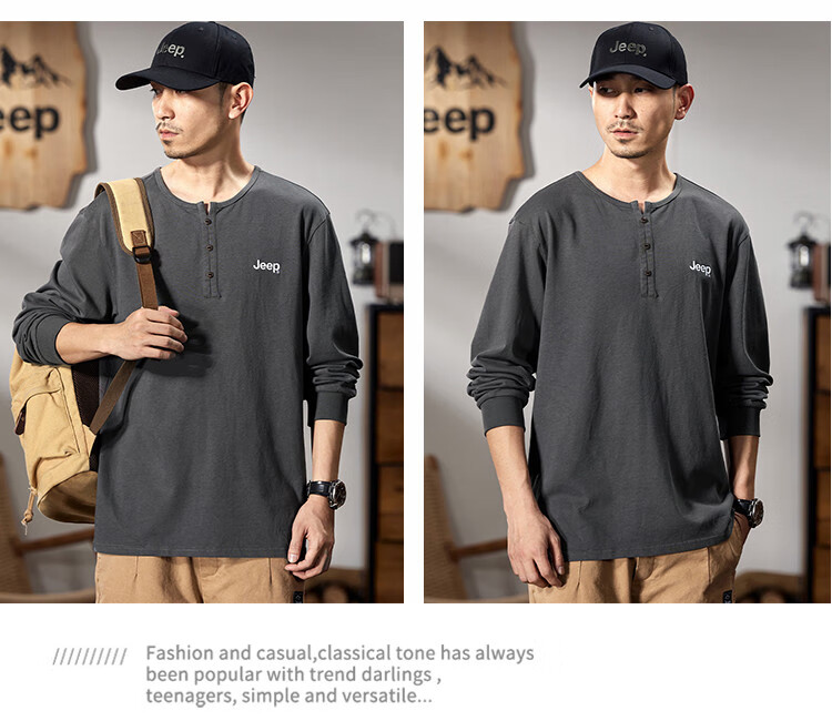 JEEP Men's Long-Sleeve T-Shirt, Spring And Autumn 2026, Pure Cotton Pullover Top, Simple And Comfortable Undershirt, Men's Clothing 9