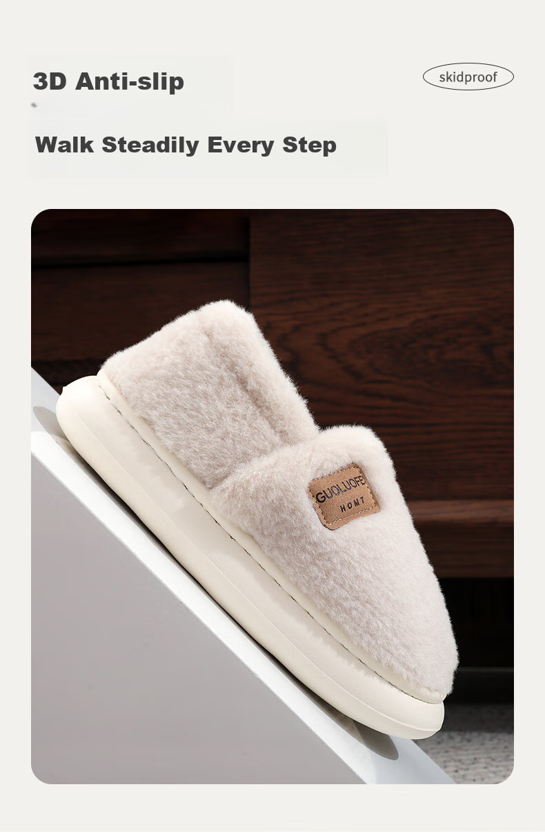 GUOLUOFEI Cotton Slippers for Men, Autumn Season, Closed-Toe, Indoor Home Use, Non-Slip, Warm, Fleece-Lined Cotton Shoes for Women, Coffee Color, Size 38-39 7