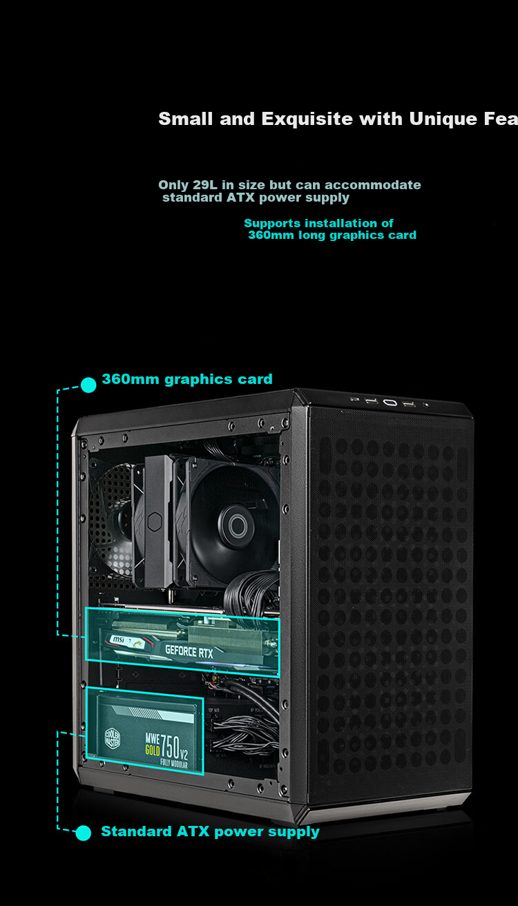 CoolerMaster Q300L V2 Black MATX Small Computer Case, Supports 240mm Radiator Water Cooling, Steel And Glass Side Panel, USB 3.2 Type-C 4