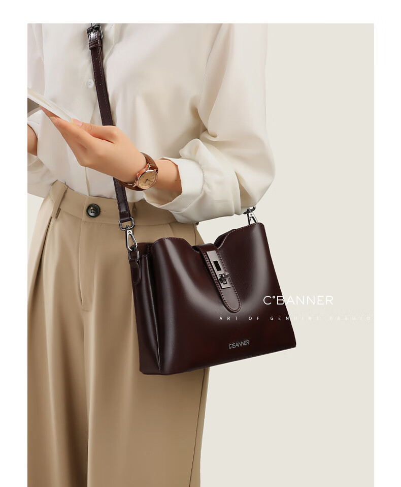 C.BANNER Leather Handbag, Women's Bucket Bag, Soft Leather Shoulder Crossbody Bag, Light Luxury Birthday Mother's Day Gift, Practical Present for Mom 2