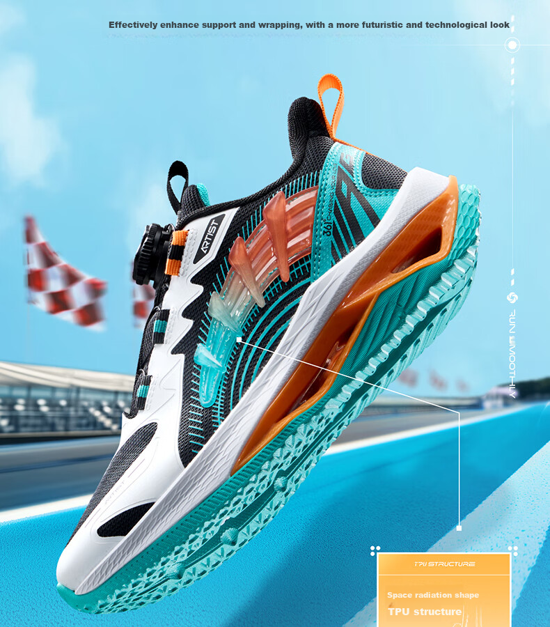 361° Qingyang | Children's Running Shoes, Spring 2025, Boys And Girls, Big Kids, Rotary Buckle, Lightweight Cushioning, Jogging Sneakers, Black, Size 40 9