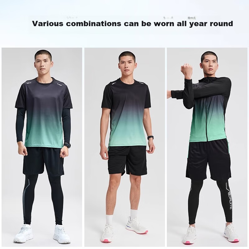 BURUITE Men's Running Sports Set, Basketball Badminton Fitness Wear, Quick-Dry High-Elasticity Training Morning Jogging Outfit, Tight-Fitting Clothes