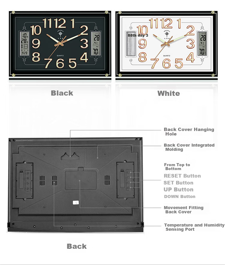 POLARIS Wall Clock, Creative Living Room Timepiece, Bedroom Luminous Clock, Temperature Display with Dual Liquid Crystal, 24-Inch Large Clock 12