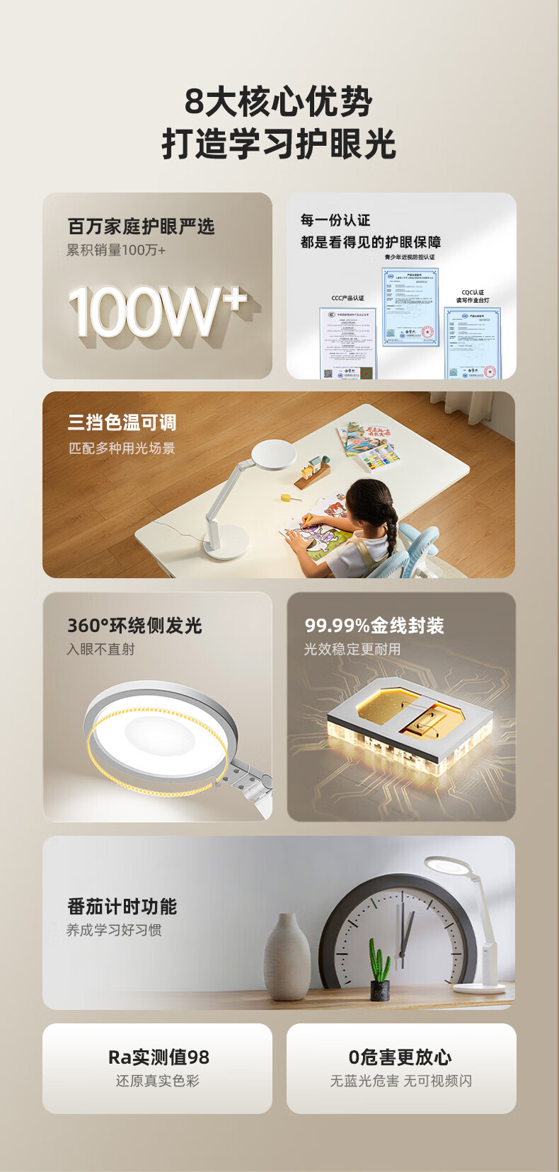 Haoshili Student Desk Lamp, National AA-Grade, Children's Eye Protection Reading Lamp for Study And Bedroom, LED Reading And Writing Light, TG032 Upgraded Versio 2