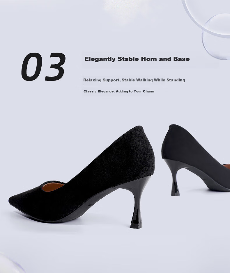 DAPHNE Qixi High Heels, Women's Suede Thin Heel Slip-On, Professional Elegant Pointed Toe Shoes, Velvet Black (7cm Heel Height), Size 34 5