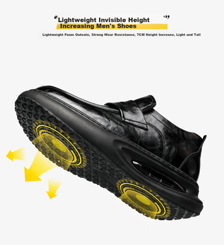CARTELO Business Casual Leather Shoes with Height-Increasing Air Cushion, Thick-Soled Loafers, Slip-On Elevated Leather Shoes for Men, 9992 Black, Size 40 1