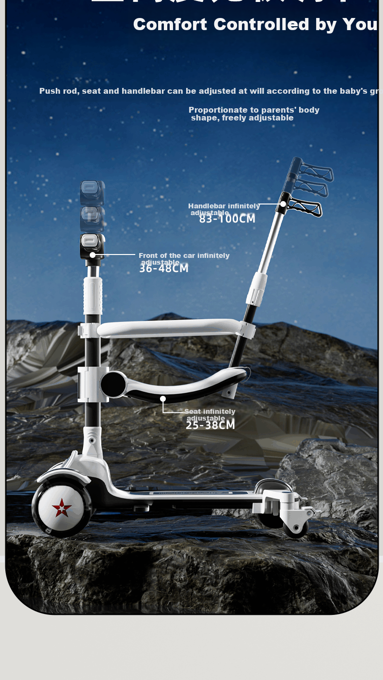 Strolex Six-In Children's Scooter for Ages 1-6, Foldable Ride-On Scooter with Music And Lights 7