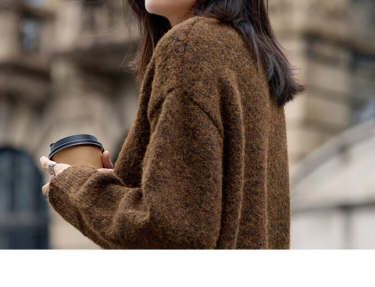 Dme Wilderness Forest Sweater Winter Style Knitted Top Retro Brightening Lazy Round Neck Sweater for Women, Dark Coffee Color, M 16