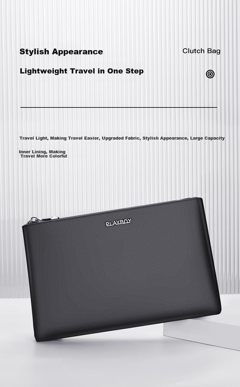 PLAYBOY Men's Handbag, Top-Grain Leather Clutch, Business Large-Capacity Genuine Leather Envelope Bag, Casual Birthday Gift 3