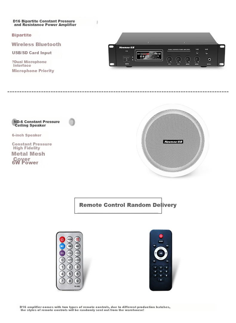 Newmine D168 Constant Voltage Ceiling Speaker Sound System Set, Suspended Ceiling Background Music Public Address Amplifier Speaker System (6-Inch One-To) 1