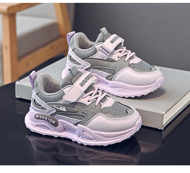 Warrior Children's Shoes Spring And Autumn Girls' Sneakers Breathable Mesh Running Shoes for Kids WZ(CL)-0676 Gray/Purple 30 6