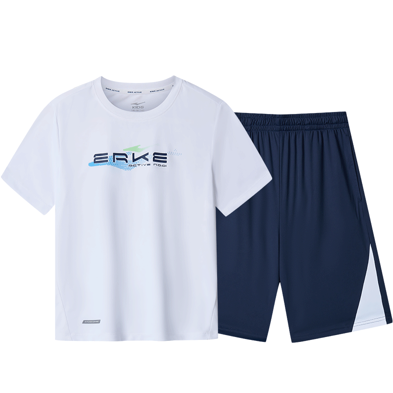 ERKE Children's Sportswear, Boys And Girls Outdoor Short-Sleeve Set for Summer, White, Size 170