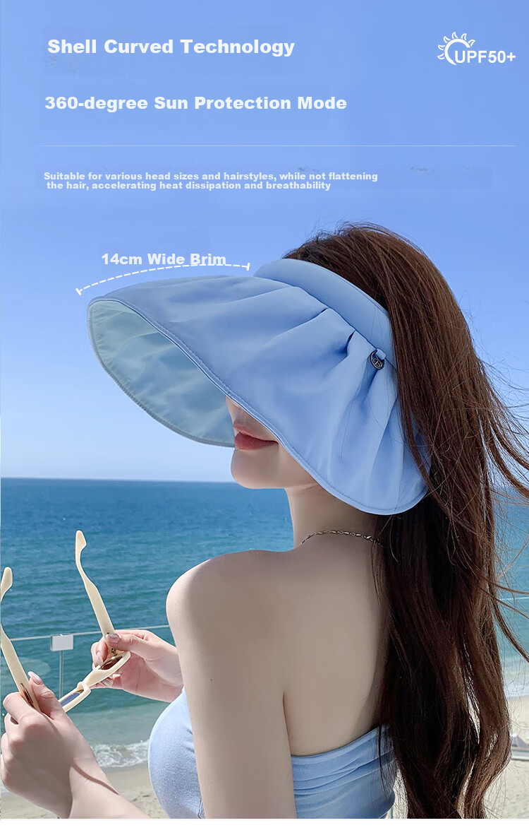 YUZHAOLIN Sun Protection Hat for Women, Summer Visor Sun Hat, UV-Resistant Face-Covering Wide-Brim Shell Hat, Dark Night Black 1
