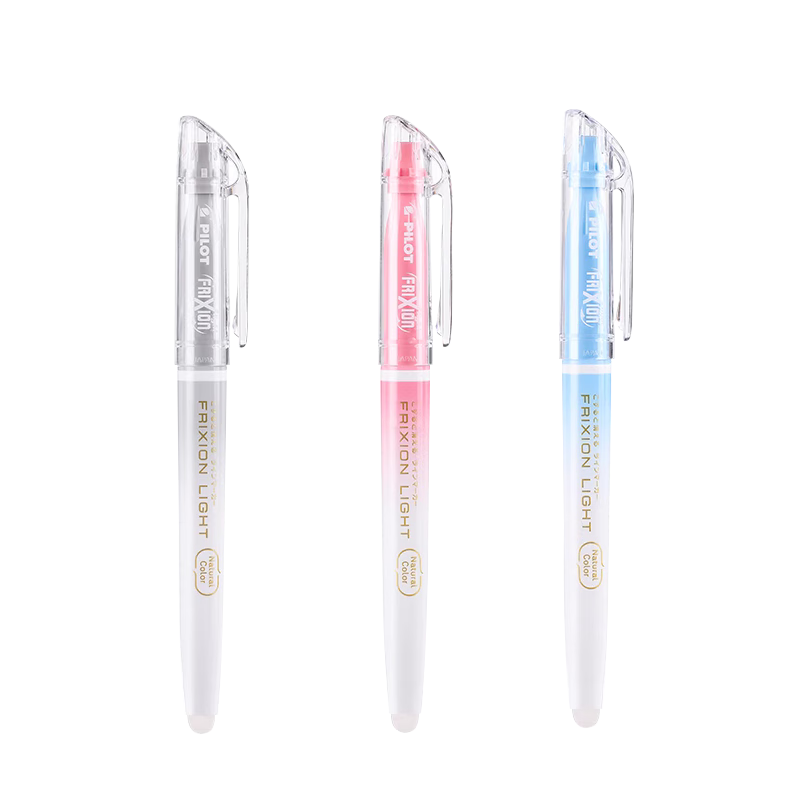 PILOT Erasable Highlighter Pen, Natural Color Series, Color Frixion Marker, for Students, Highlighting Pen, SFL-10SL Slanted Tip White Barrel, Cherry Pink + Sky Blue + Gray, 3-Pack